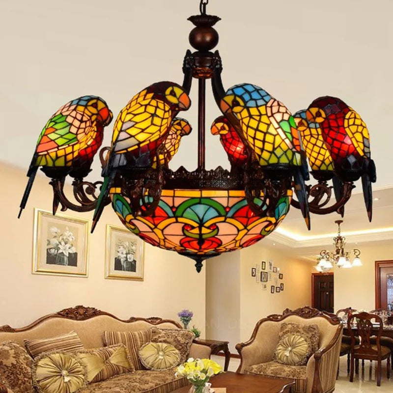 Afralia™ Glass Parrot Pendant Chandelier for Bar Club Living Room Bedroom