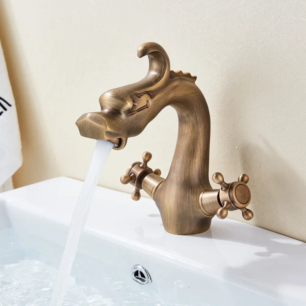 Afralia™ Dragon Handle Basin Faucet - Antique Bronze Vessel Sink Mixer Tap