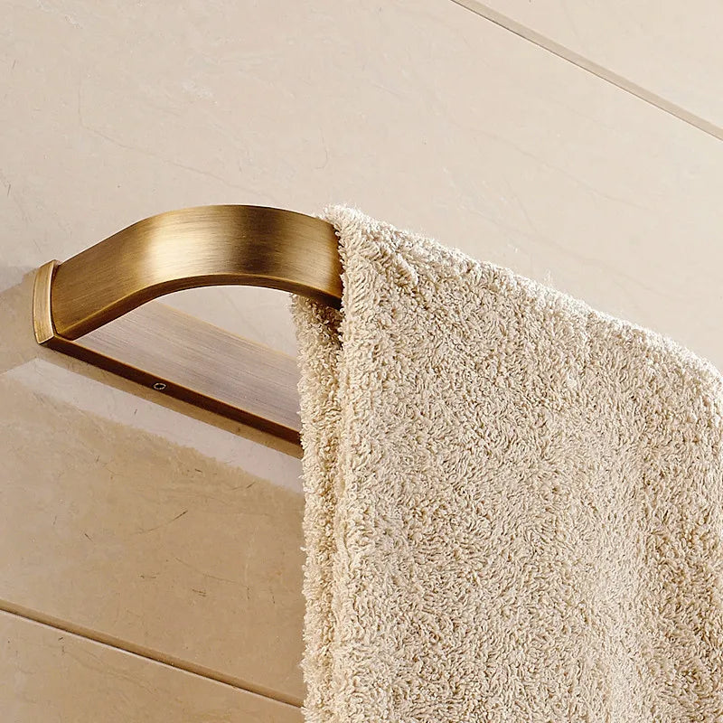 Afralia™ Brass Bathroom Accessories Set: Towel Rings, Toilet Paper Holder, Towel Rail, Shelf