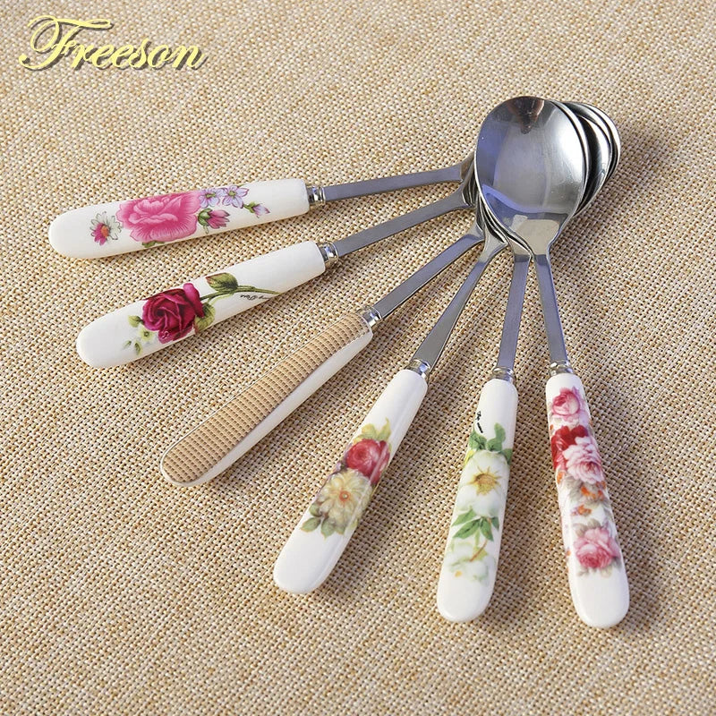 Afralia™ 6-Piece Coffee Spoon Set, European Bone China & Stainless Steel Tableware