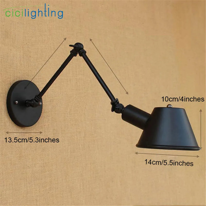 Afralia™ Antique Metal Shade Double Swing Arms Wall Lights for Home Office Study