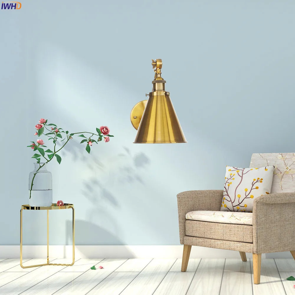 Afralia™ Gold Long Arm LED Wall Light Bedroom Stair Loft Industrial Vintage Wall Lamp