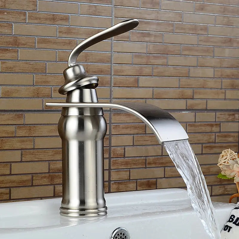 Afralia™ Chrome Brass Waterfall Bathroom Sink Mixer with Big Square Spout