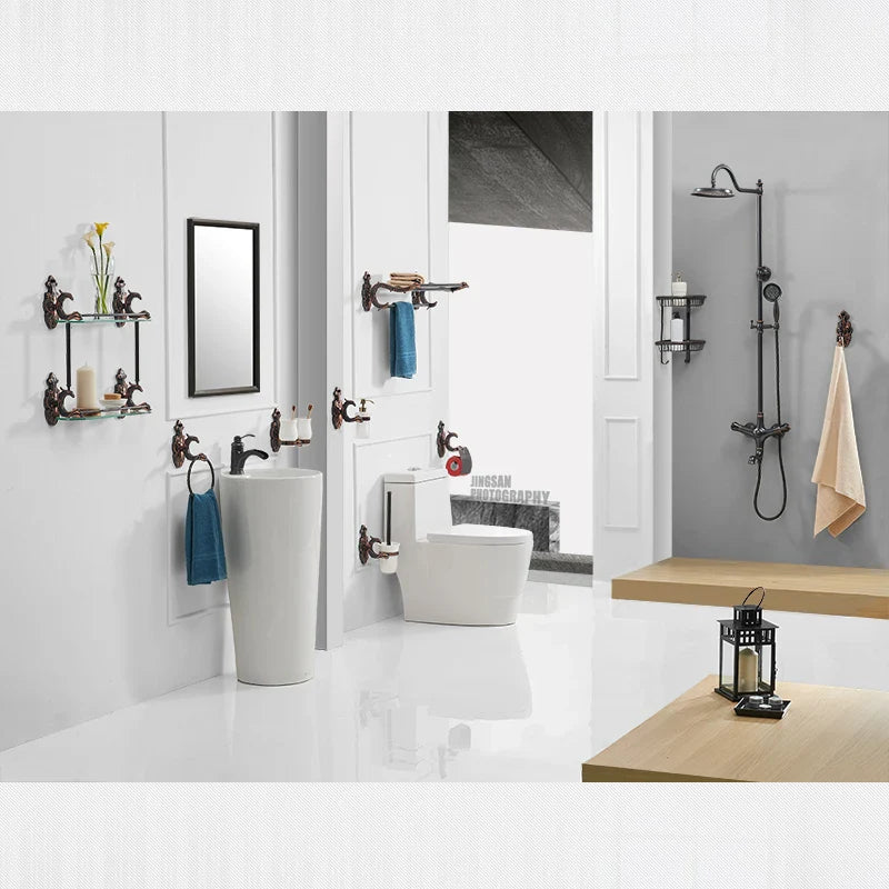 Afralia™ Brass Wall Mounted Toilet Brush Holder Set Luxury Bathroom Accessories CleanWF-88809