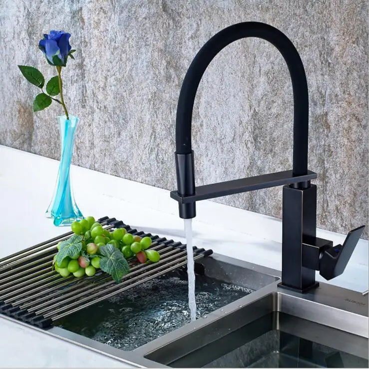 Afralia™ Black Swivel Kitchen Faucet Luxury Spray Deck Mounted Mixer Tap