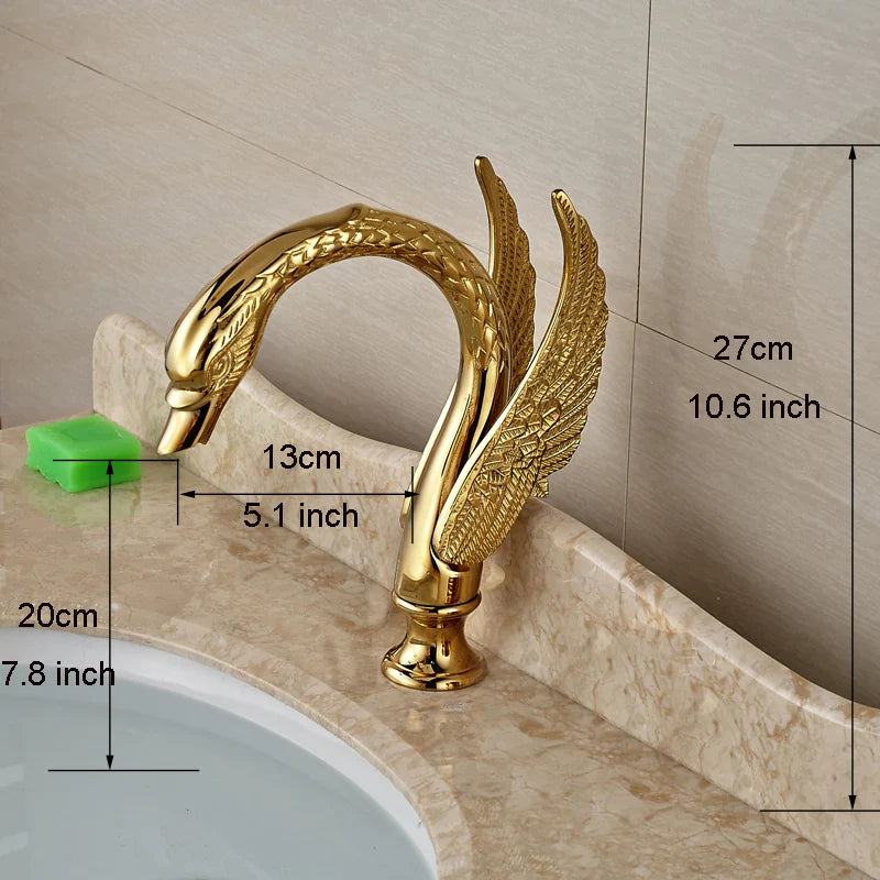 Afralia™ Swan Dual Handle Gold Basin Faucet | Widespread Bathroom Mixer Tap