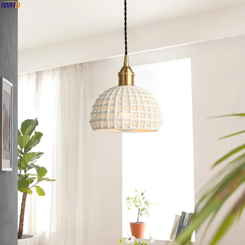 Afralia™ Ceramic Copper Pendant Light | Nordic Japan Style Dinning Living Room Lamp