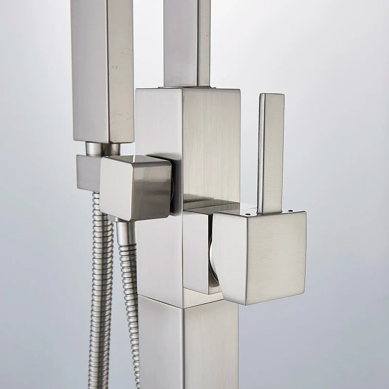 Afralia™ Freestanding Tub Faucet with Handshower: Brushed Nickel Floor Mounted Mixer Tap
