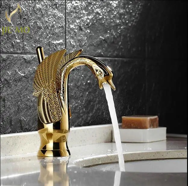 Afralia™ Swan Style Brass Luxury Bathroom Faucet in Chrome/Golden/Antique/Black With Deck Mount