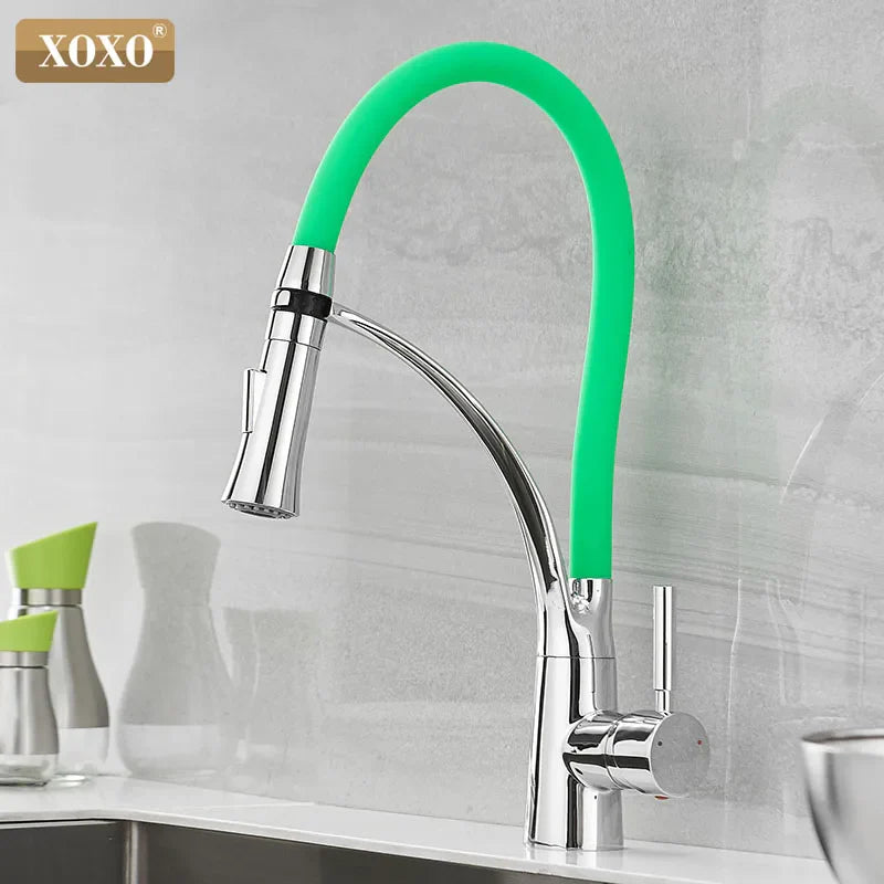 Afralia™ XOXO LED Kitchen Faucet Hot Cold Pull Down Chrome Black Mixer Tap Smart Single Handle