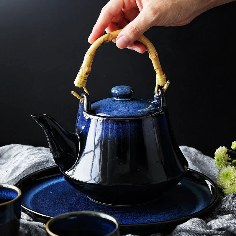 Afralia™ Blue Ceramic Tea Kettle Set - Porcelain Teaware Set