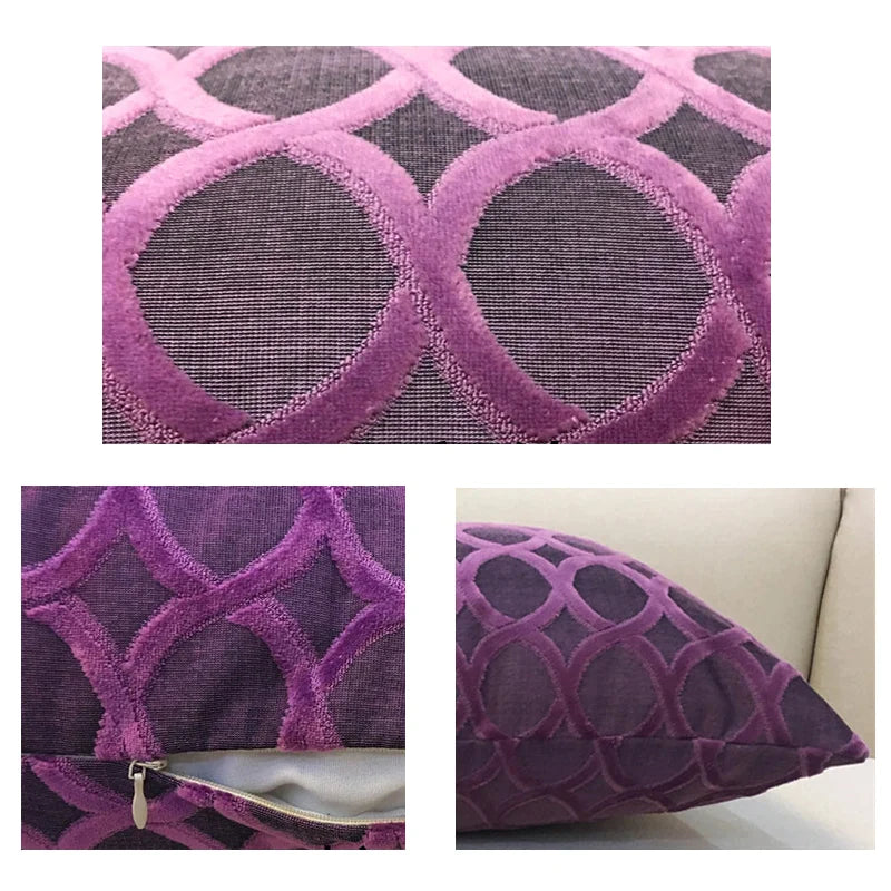 Afralia™ Circle Chenille Flocking Pillow Case Cover in Grey Yellow Purple Red Green Coffee