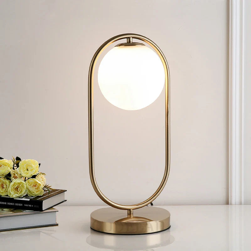 Afralia™ Nordic Golden Body Desk Lamp with Frosted Glass Shade