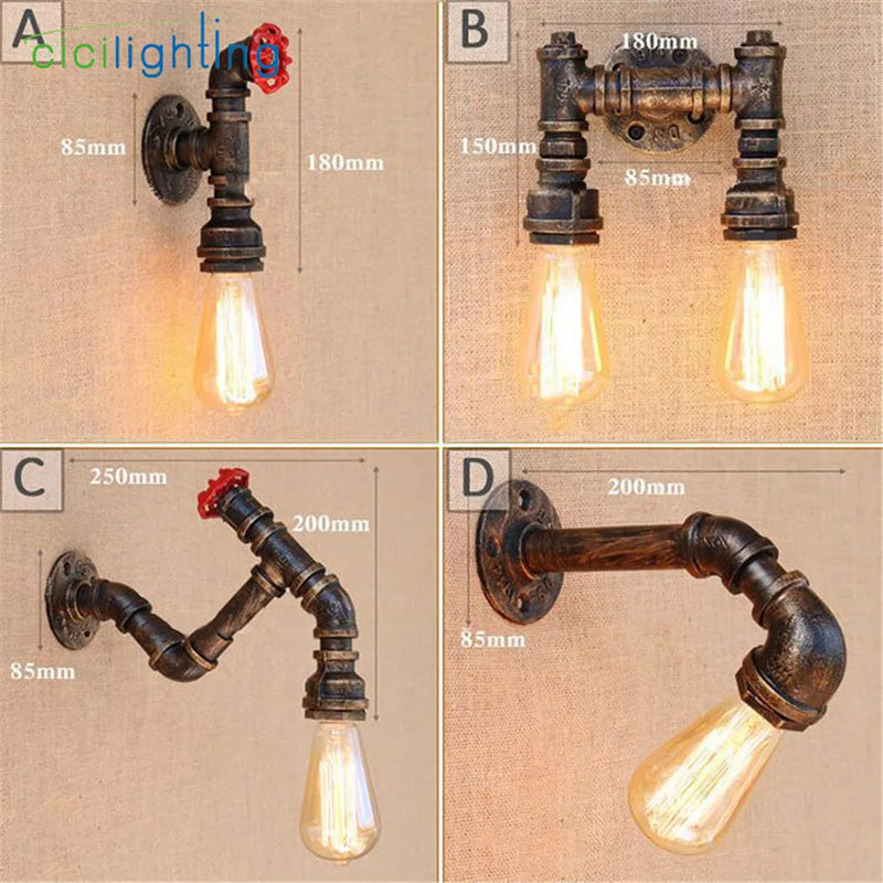 Afralia™ Industrial Water Pipe Wall Light Sconces | Vintage Style Iron Pipe Lamp