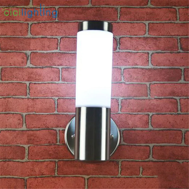 Afralia™ Outdoor Stainless Steel LED Wall Light with Milky Lampshade