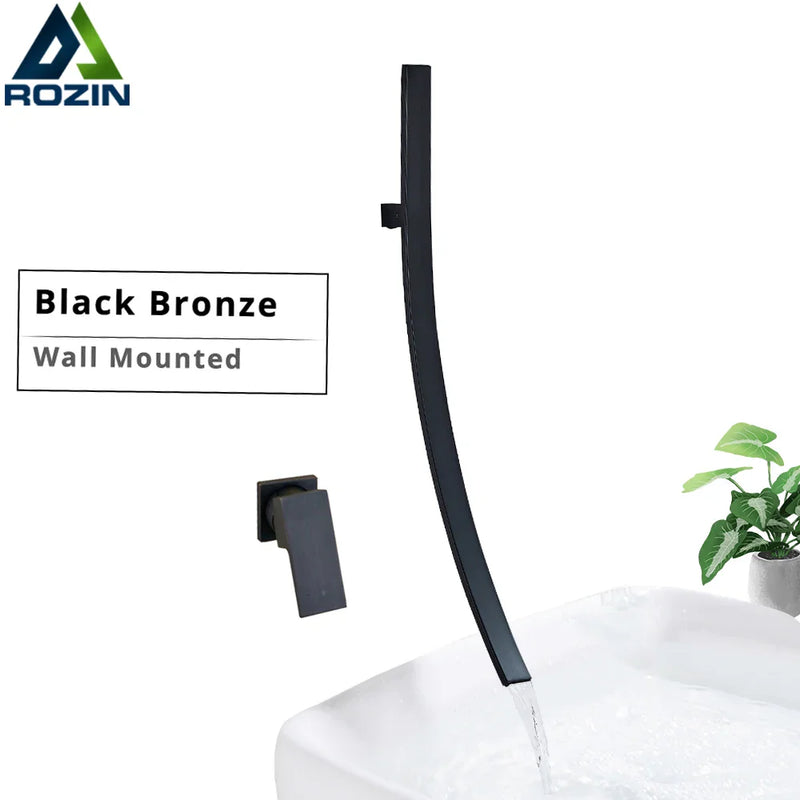 Afralia™ 70cm Wall Mounted Black Bronze Waterfall Basin Mixer Tap