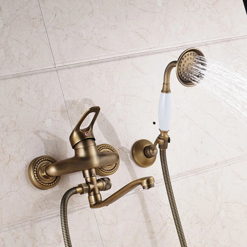 Afralia™ Brass Long Nose Shower Faucet Wall Mount Single Handle Mixer Tap