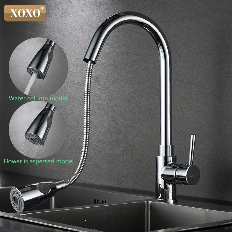 Afralia™ Chrome Single Handle Pull Out Kitchen Faucet Swivel 360 Degree Water Mixer Tap