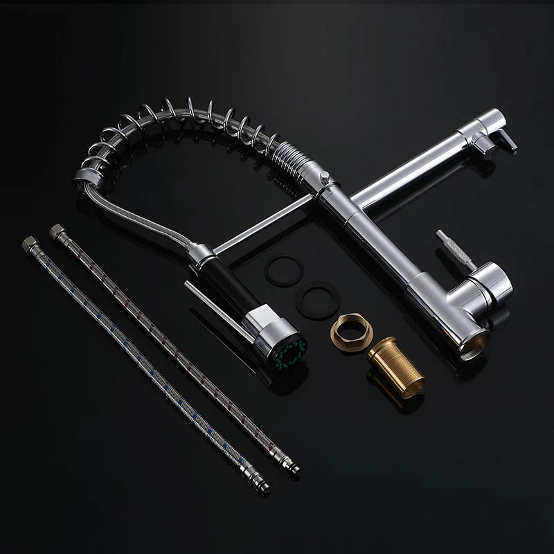 Afralia™ Kitchen Faucet Pull Out Dual Spout Single Handle Mixer Tap 360 Rotation