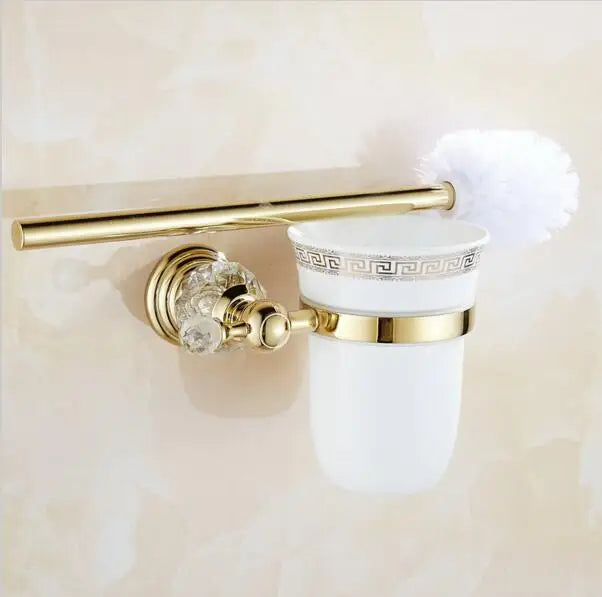 Afralia™ Brass & Crystal Bathroom Set: Towel Rack, Towel Bar, Paper Holder, Soap Dish
