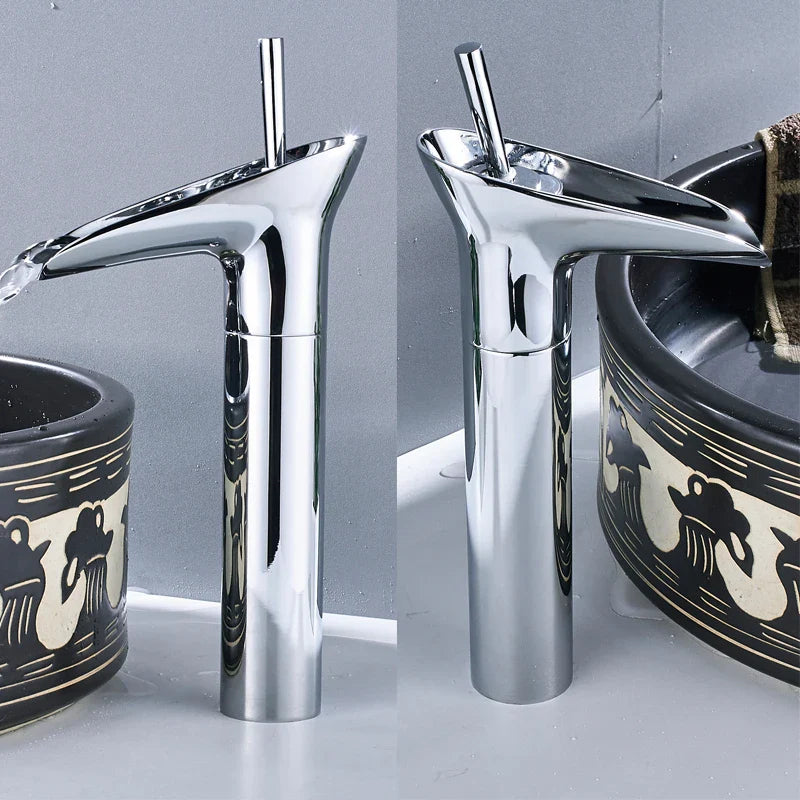 Afralia™ Modern Chrome Finish Waterfall Bathroom Sink Faucet with Single Handle