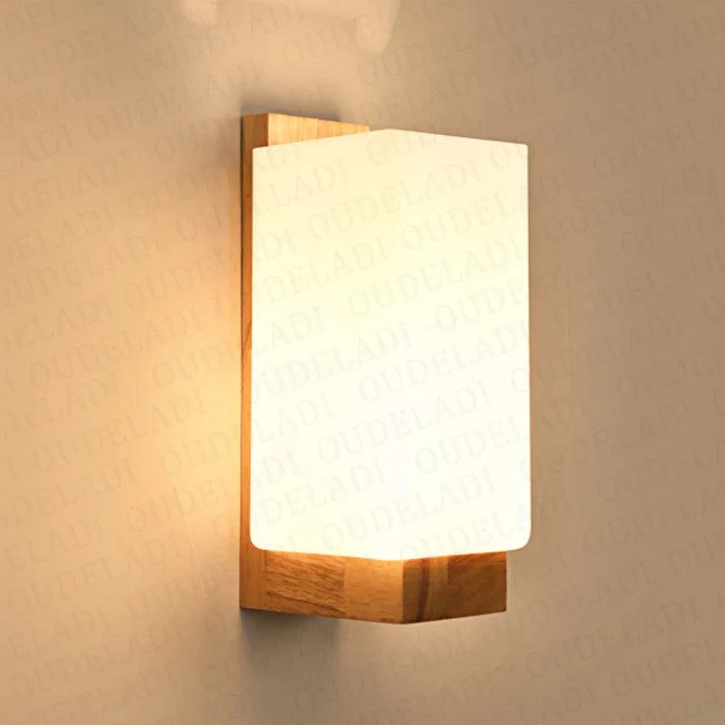 Afralia™ Nordic Wood LED Glass Wall Sconce for Modern Bedroom Hallway Decor