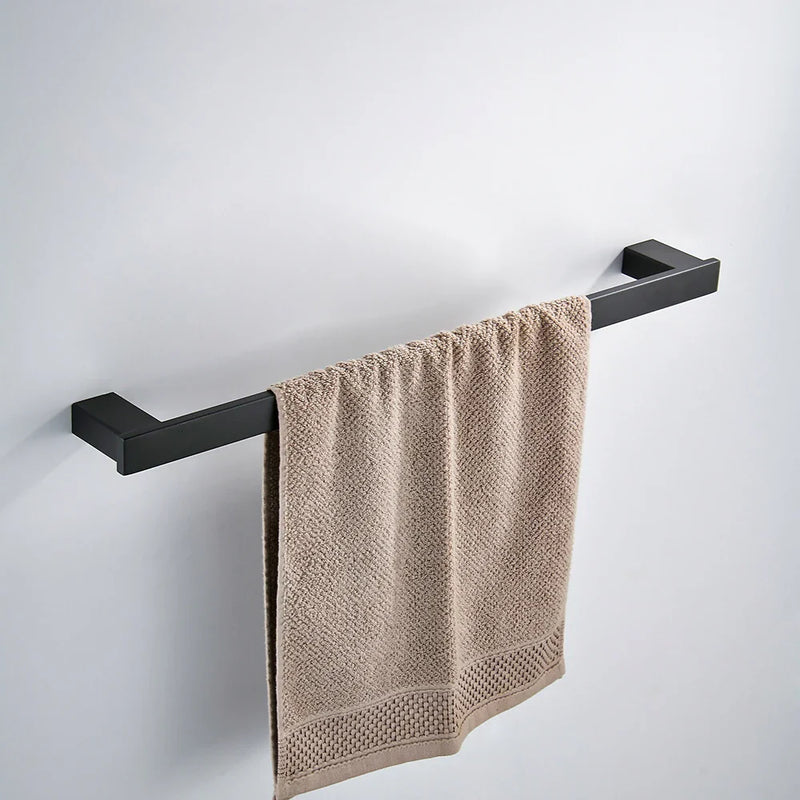 Afralia™ Matte Black Bathroom Hardware Set: Paper Holder, Towel Rail, Robe Hook, Toilet Brush Holder & Accessories