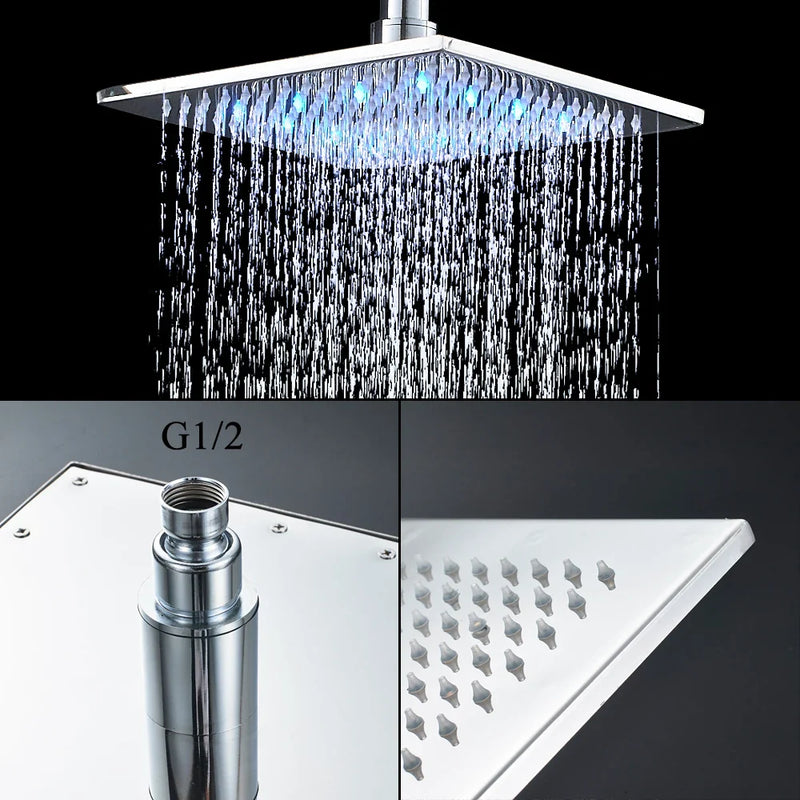 Afralia™ LED Thermostatic Shower Faucet Chrome Rain Bath Mixer Tap