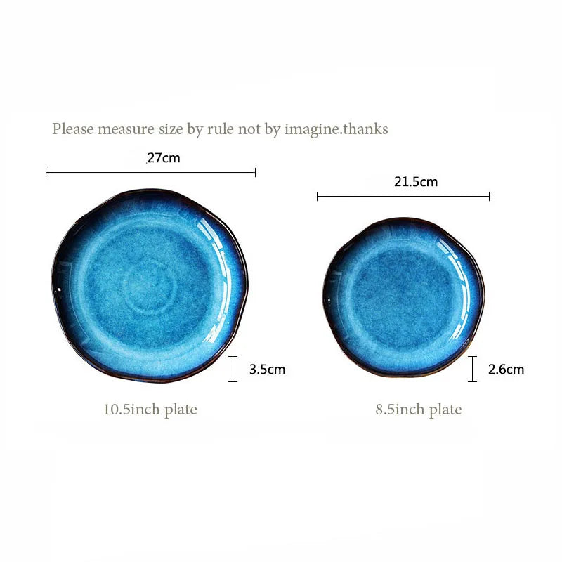 Afralia™ Deep Blue Ceramic Dessert Plate - Round Solid Dish