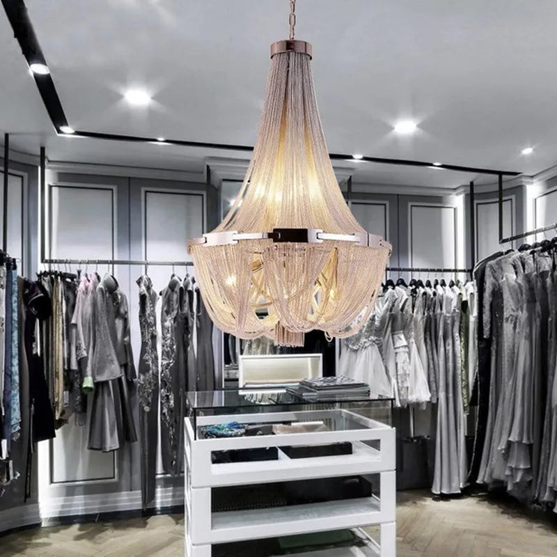 Afralia™ Silver Aluminum Chain Chandelier Post Modern Luxury Lighting