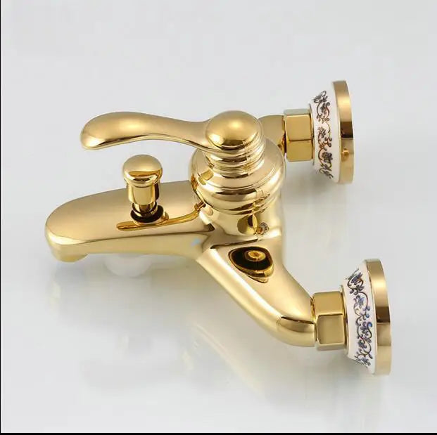 Afralia™ Golden Rain Shower Faucet Set for Bath and Bathtub