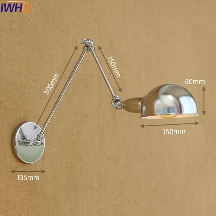 Afralia™ Silver Retro Vintage Swing Long Arm Wall Light LED Sconce Industrial Lighting