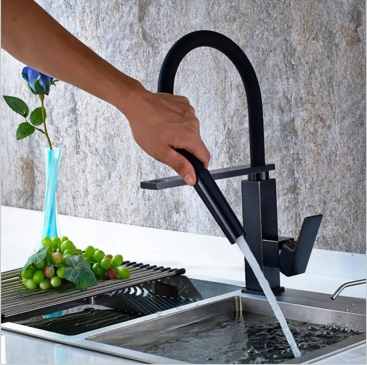 Afralia™ Black Swivel Kitchen Faucet Luxury Spray Deck Mounted Mixer Tap