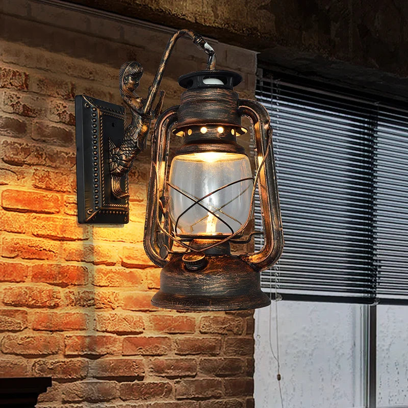 Afralia™ Retro Barn Lantern Kerosene Wall Lamp with Wrought Iron Glass Shade