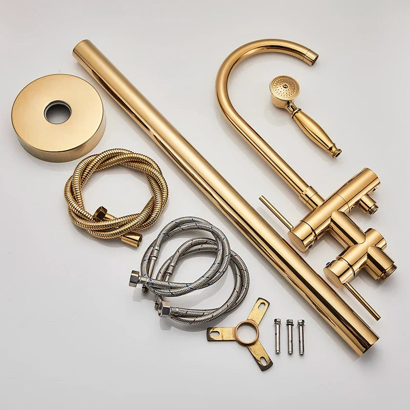 Afralia™ Gold Tub Sink Faucet with Handshower