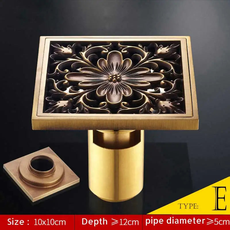 Afralia™ Antique Brass Fish Style Shower Drain 10cm Square Floor Drainer