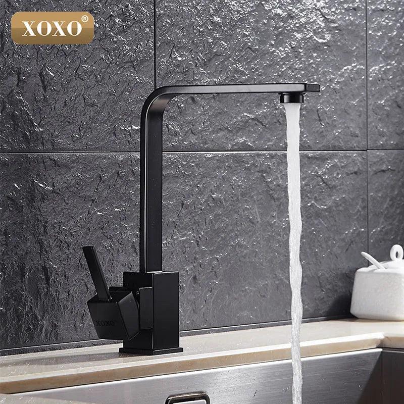 Afralia™ Polished Black Brass Swivel Kitchen Faucet 360° Rotating Mixer Tap