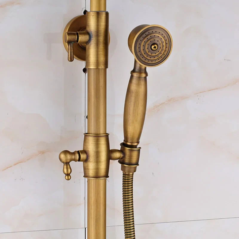 Afralia™ Antique Shower Mixer Tap Set with 8" Rainfall Shower Head and Dual Handles