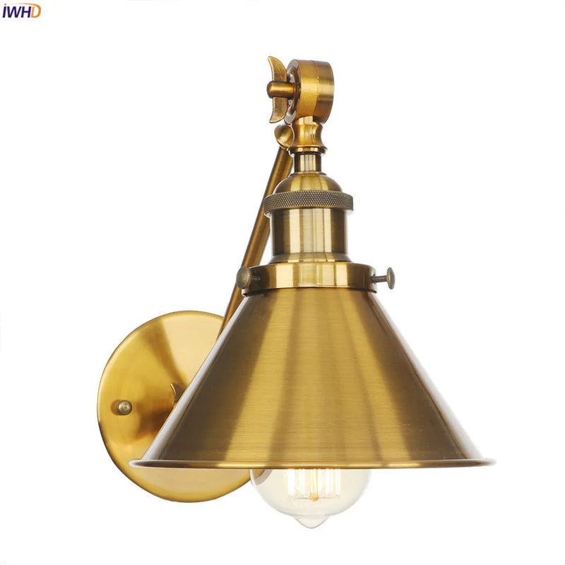 Afralia™ Antique Gold Long Arm Wall Lamp Vintage Bedroom Loft Industrial LED Wall Light