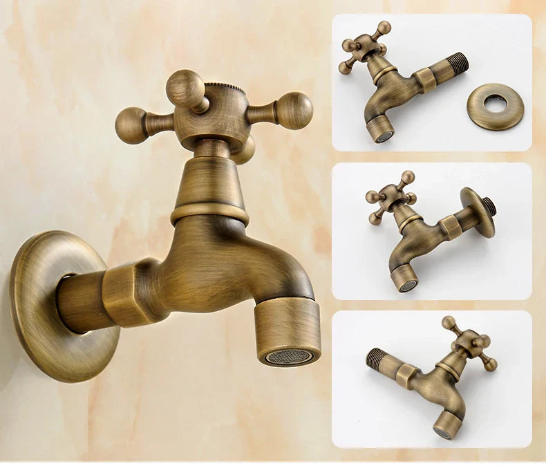 Afralia™ Dragon Carved Antique Brass Garden Bibcocks Single Cold Tap for Outdoor ★