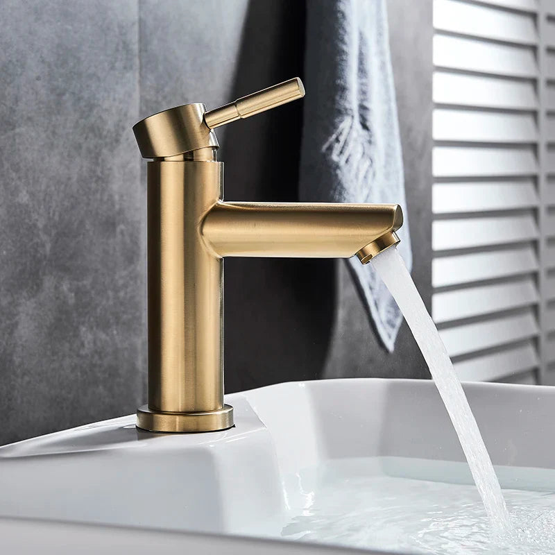 Afralia™ Brushed Gold Solid Brass Bathroom Faucet Single Handle Deck Mounted Tap