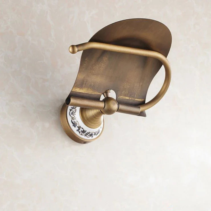 Afralia™ Brass Wall Mounted Paper Holder Bathroom Accessories Antique Finish