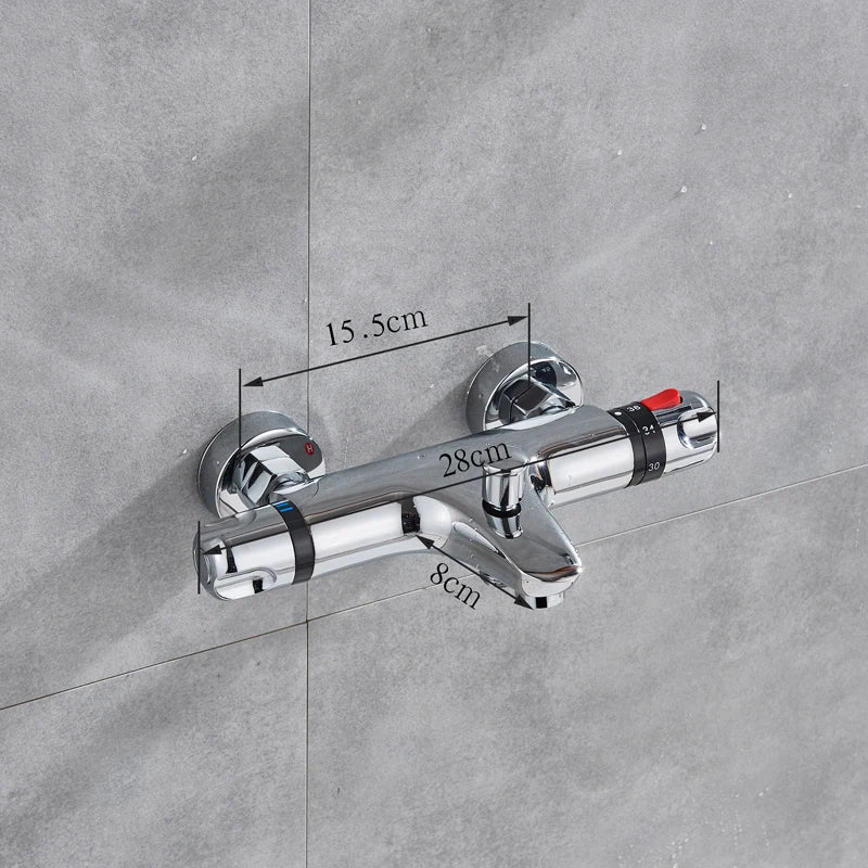 Afralia™ Chrome Thermostatic Dual Handle Shower Mixer Tap Set with Handheld Shower