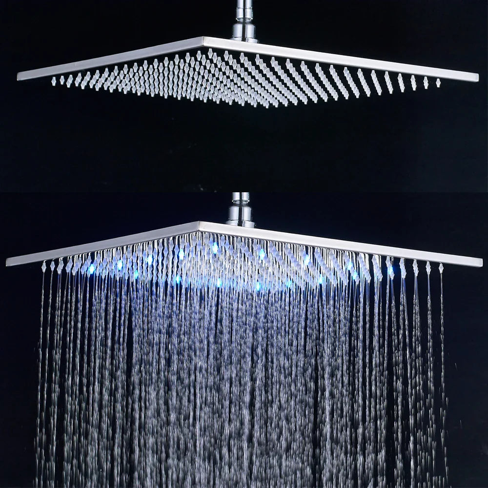 Afralia™ Matte Black 16" LED Square Shower Head - Brass Rainfall Faucet Head
