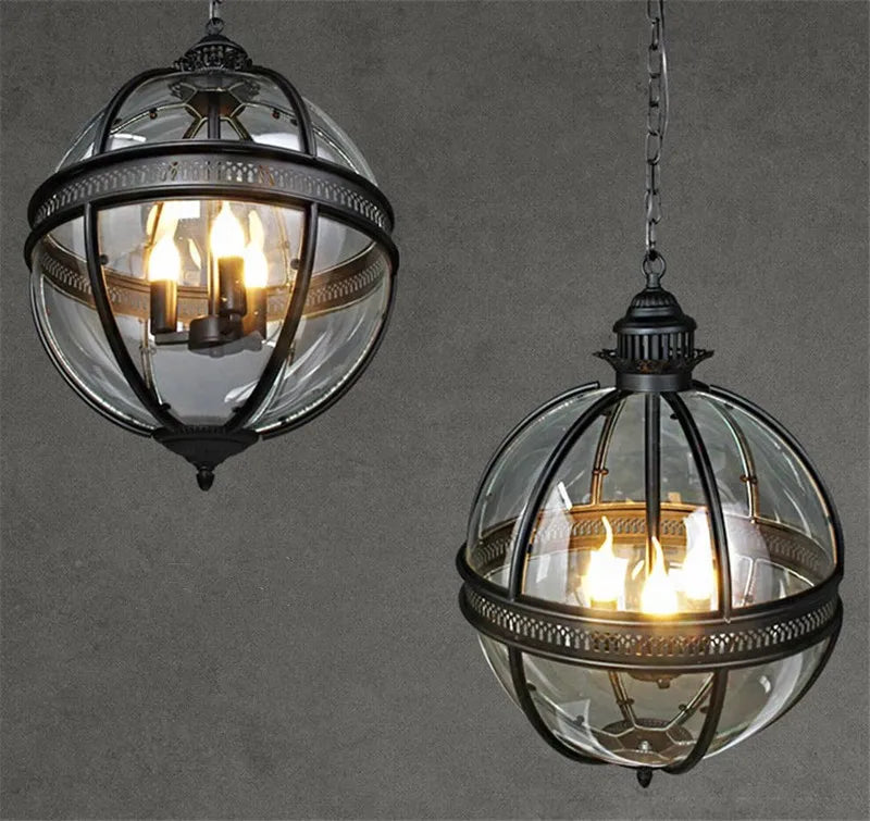 Afralia™ Loft Globe Pendant Light Fixture with Wrought Iron and Glass Shade