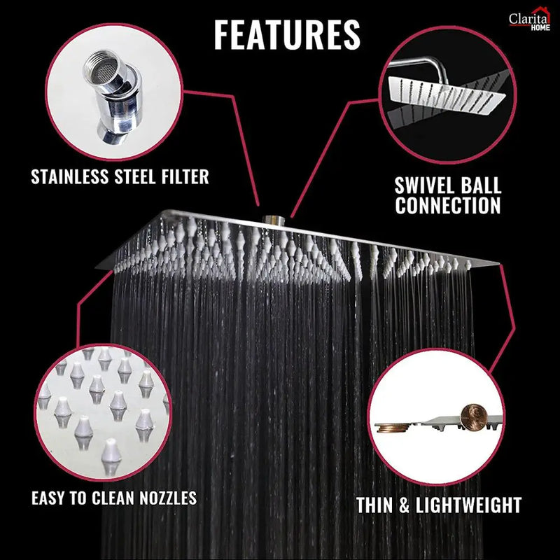 Afralia™ Square Rain Shower Head Set with Adjustable Extension Arm - Chrome Square Rainfall Package