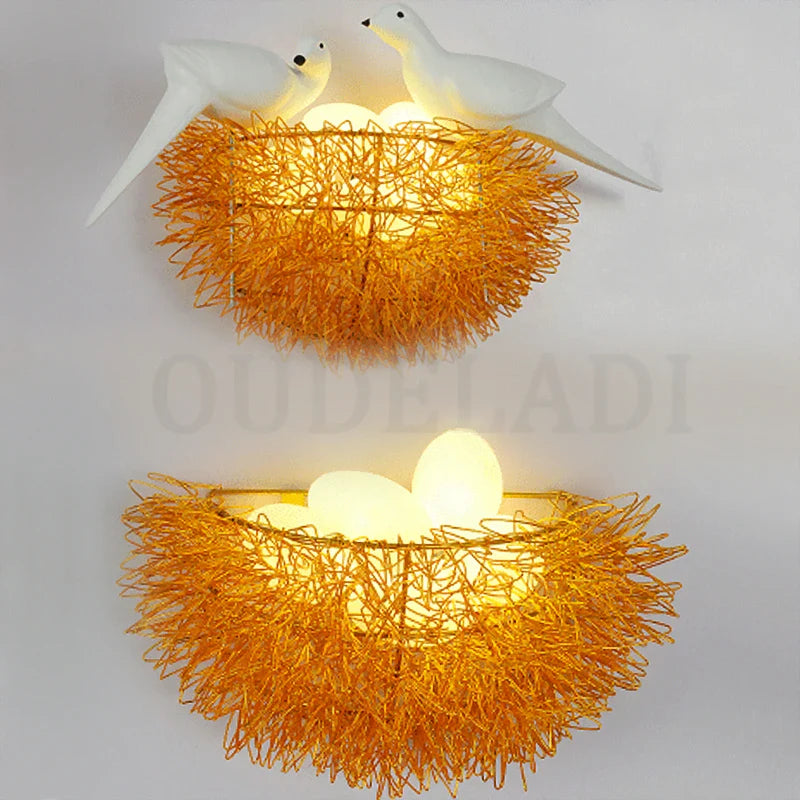 Afralia™ Bird's Nest LED Wall Lamp with 3D Birds Art - Decorative Novelty Wall Light