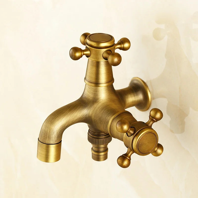 Afralia™ Antique Brass Dual Cross Handles Wall Mounted Mop Pool Faucets