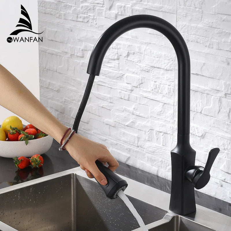 Afralia™ Black Stream Handle Kitchen Faucet Tap Rotation Mixer Swivel Pull Out