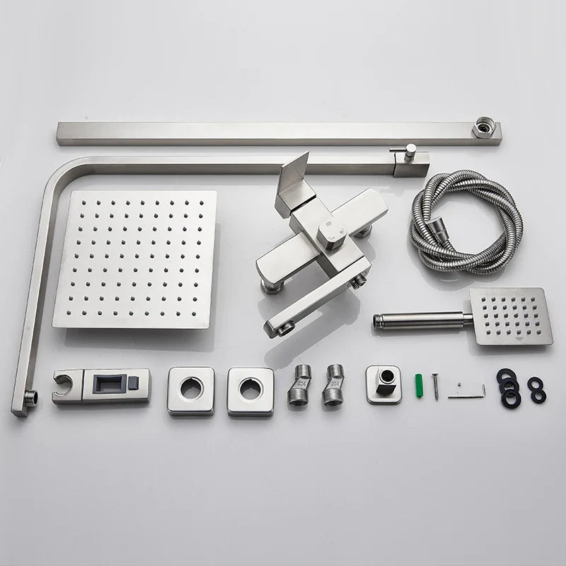 Afralia™ Brushed Nickel Rain Shower System with Square Hand Shower Mixer